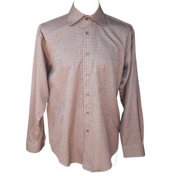 ALFRED SUNG SZ M Houndstooth Check 100% Cotton Men's Brown Button Up Shirt - Picture 1 of 12